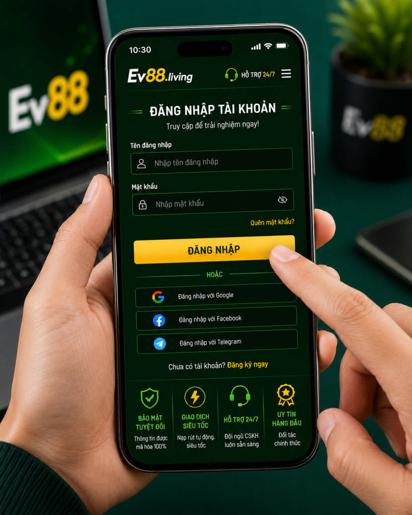 Người dùng thực hiện đăng nhập EV88 trên điện thoại di động