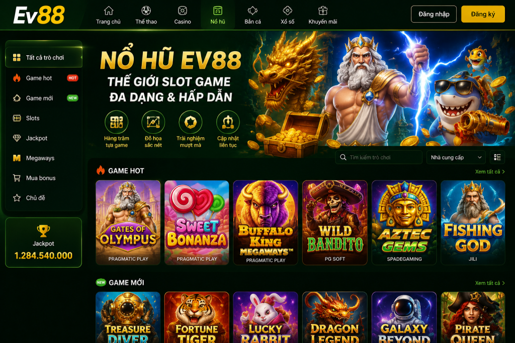 Giao diện Nổ Hũ EV88 với nhiều chủ đề game đa dạng