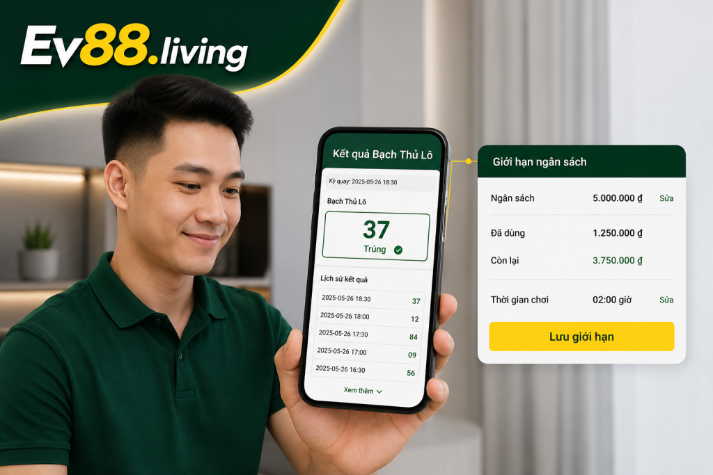 Người chơi theo dõi kết quả Bạch Thủ Lô trên điện thoại và thiết lập giới hạn ngân sách tại EV88