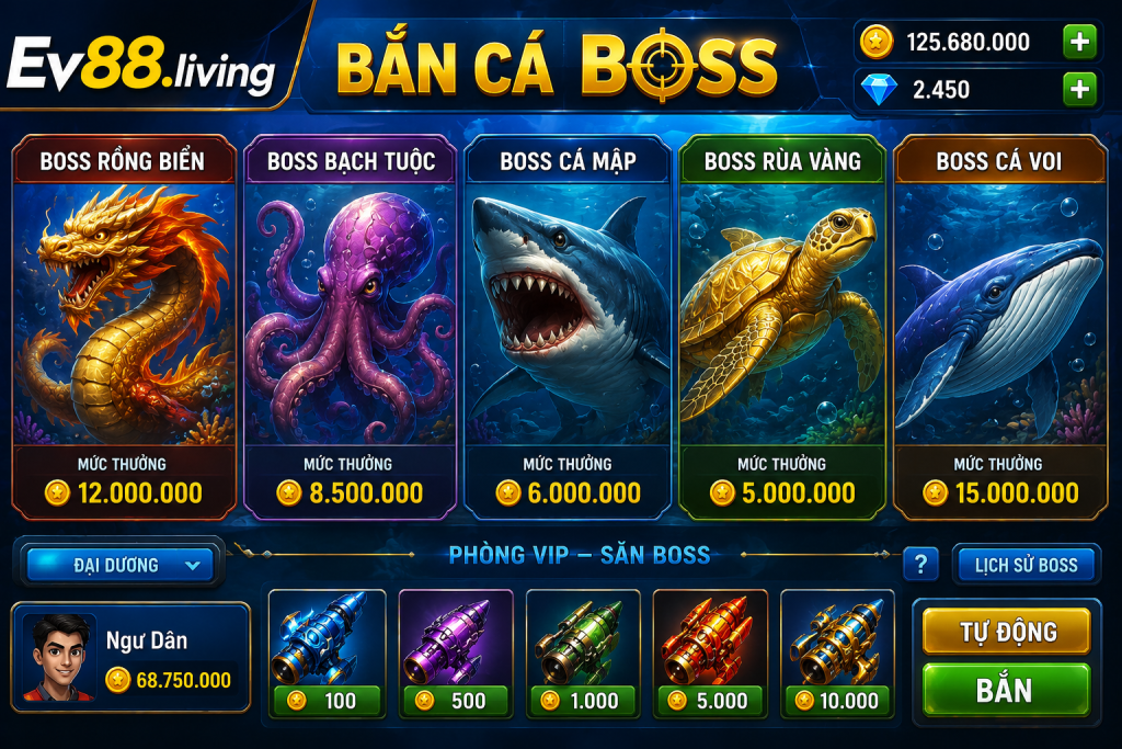 Nhiều loại Boss trong game bắn cá cùng mức thưởng