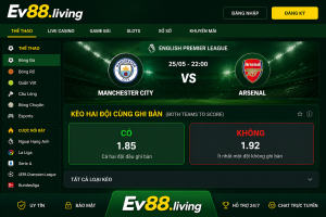 Giao diện kèo hai đội cùng ghi bàn với hai lựa chọn Có và Không tại EV88